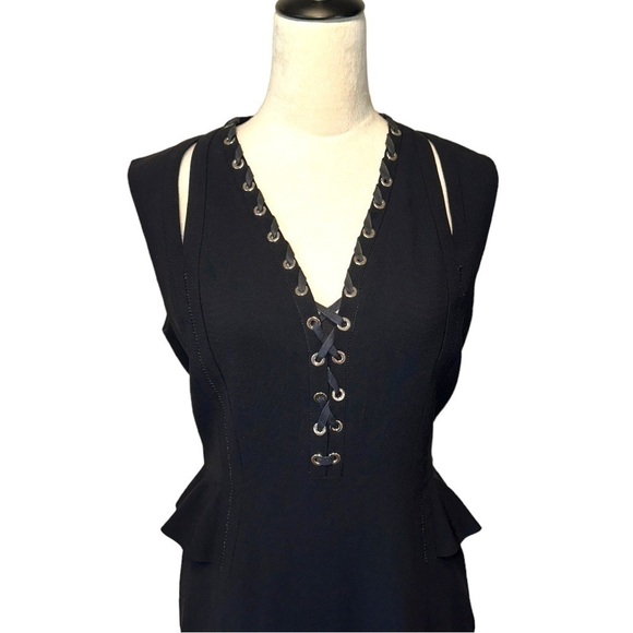 NWT ALTUZARRA Topi Lace Up Detail Peplum Dress Black 42 8 - Picture 10 of 15